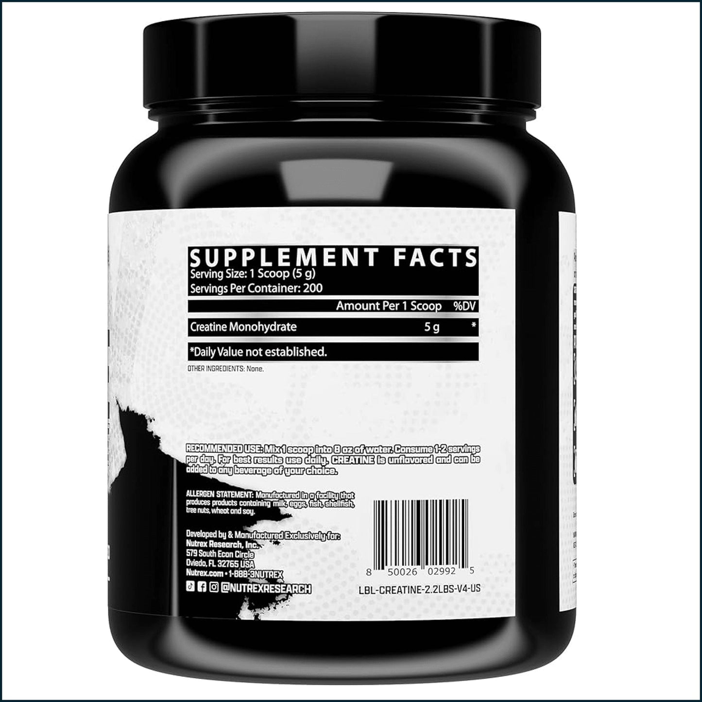 Nutrex Creatine Monohydrate, 200 Servings (Cracked Lid)