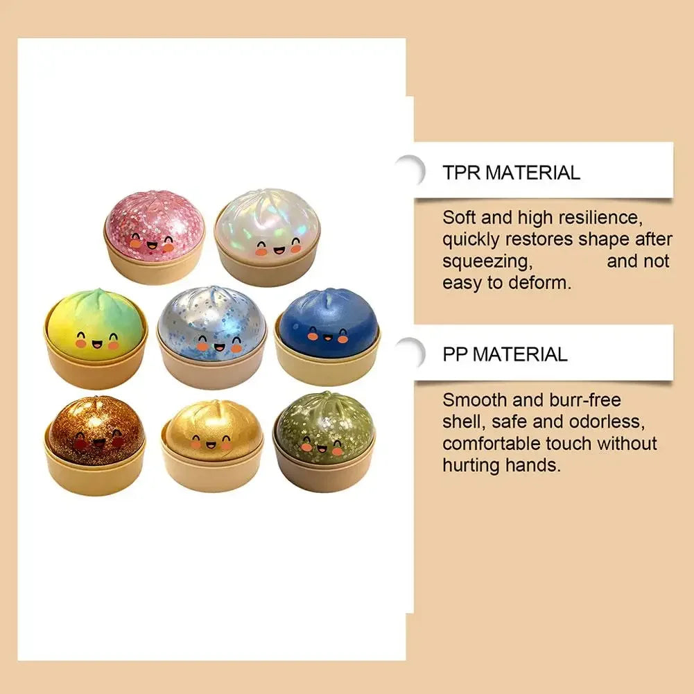 Realistic Giant Dumpling Squeeze Toy with Bamboo Steamer Soft TPR Dough Ball Decompression Fidget Toy Funny Creative Gift