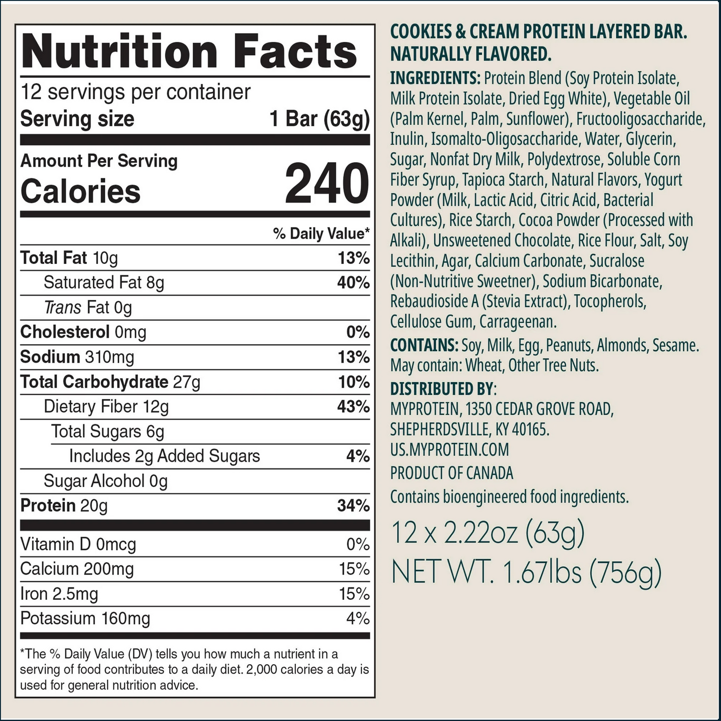 MyProtein Layered Protein Bar, Box of 12
